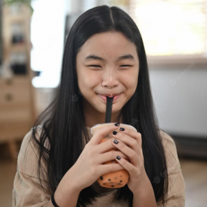 girl loving bubble tea