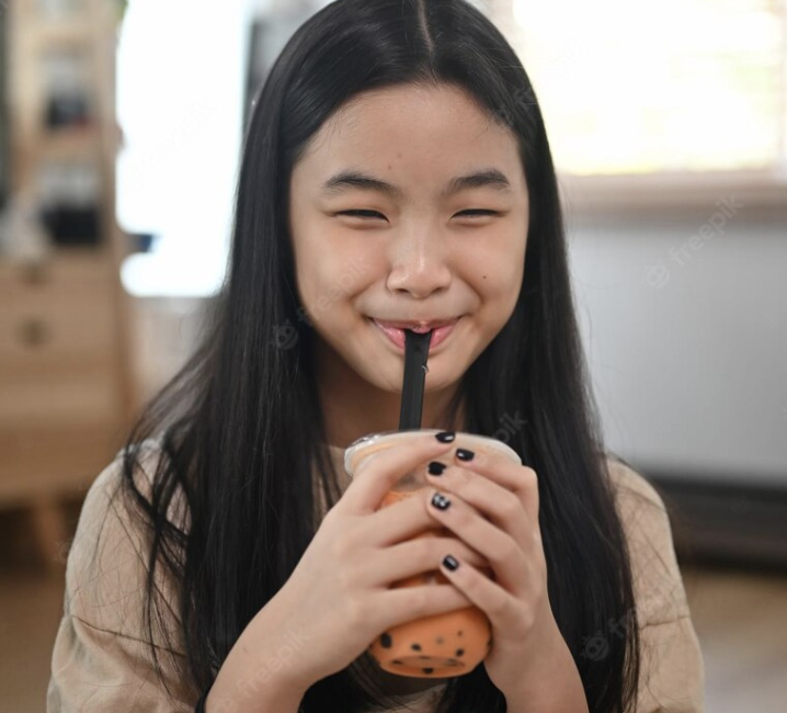 girl loving bubble tea